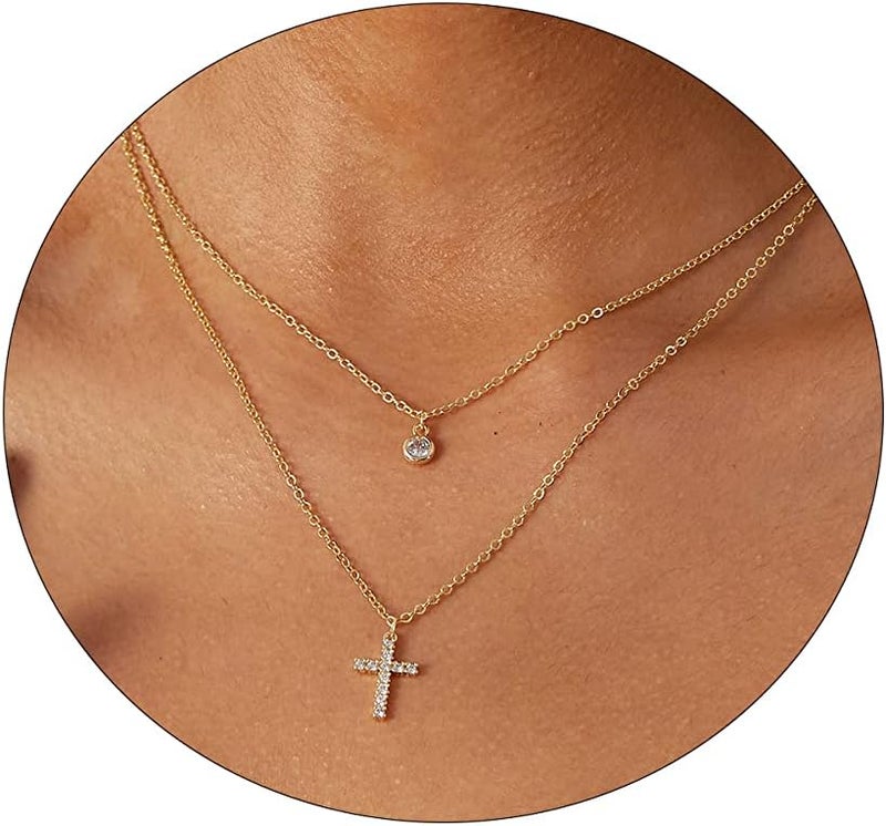 VIROMY Gold Cross Necklace for Women 14K Gold Plated Cute Sidways Cross Pendant Choker Necklaces Simple Trendy Everyday Jewelry for Women - Image 1